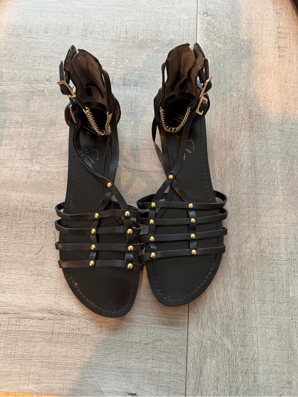 Marc Fisher Black Strappy Sandals with Gold Studs